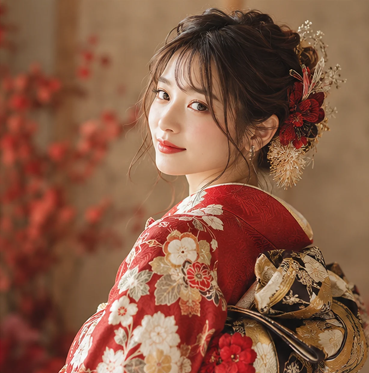 振袖姿の女性のポートレート