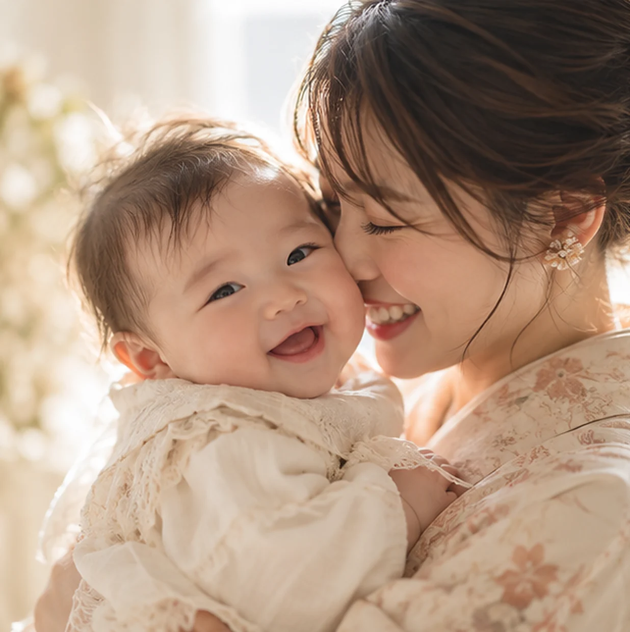 頬を寄せるお母さんと赤ちゃん